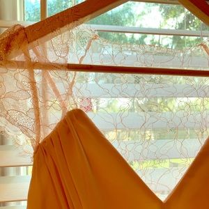 Pale pink maxi gown with lace detail